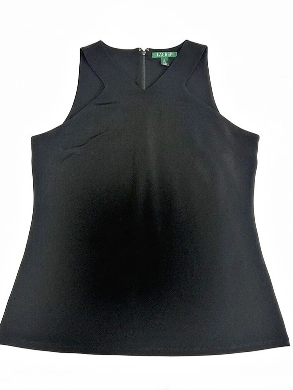 Lauren Ralph Lauren Black V-Neck Halter Zip Tank Top Blouse XL EUC